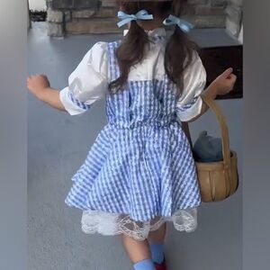 Dorthy costume for toddler- Blue and White Gingham Dress with Lace Trim
